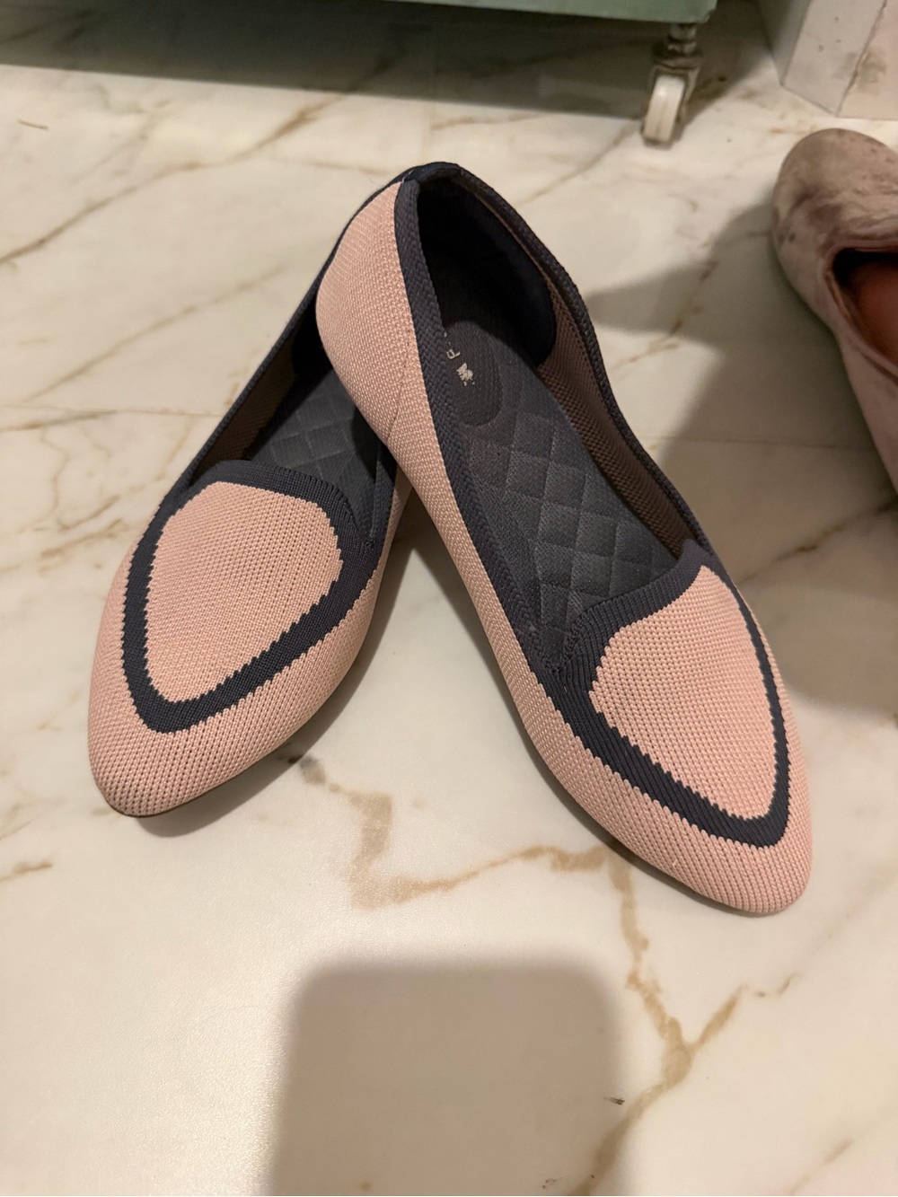 Birdies Pink Knit Pointed-Toe Flats with Black Trim